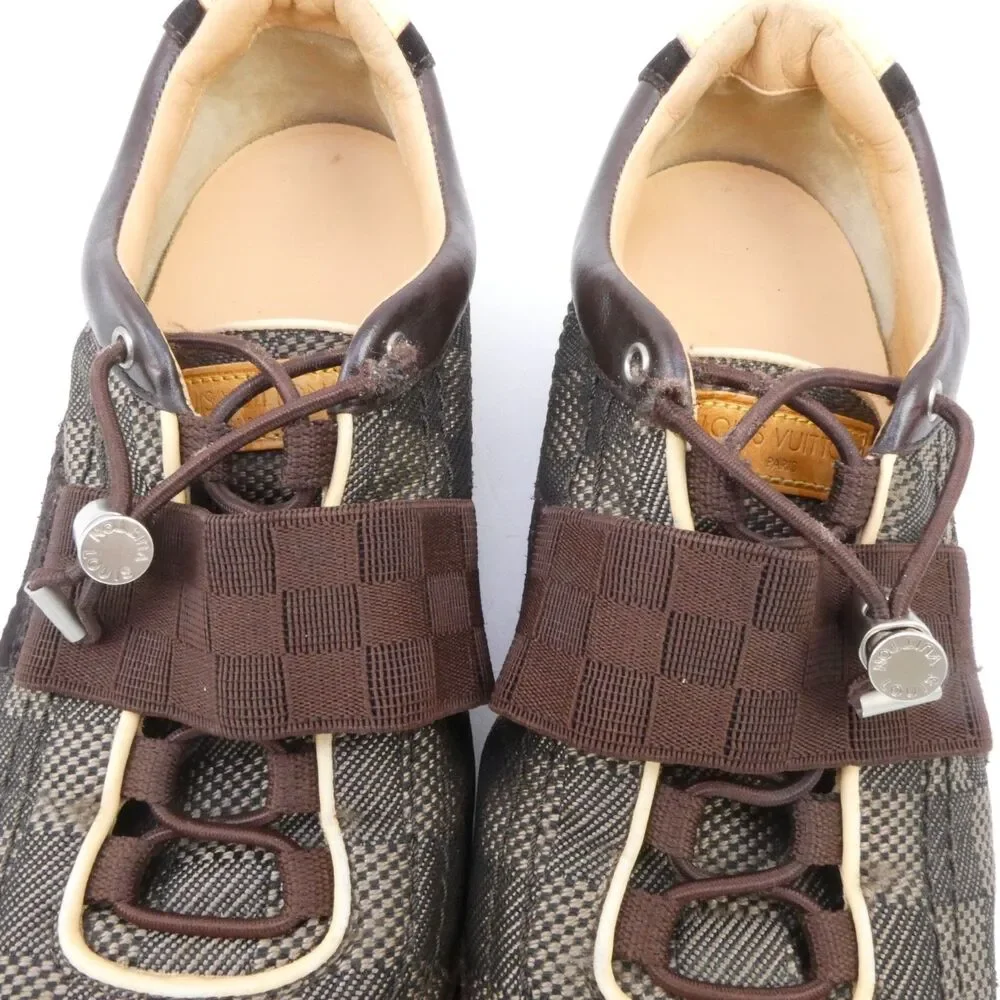 Louis Vuitton Men's Size US 6.5 Damier Ebene Chrono Sneaker Suede Leather Trim